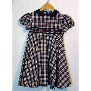 Bonnie Jean Plaid Kids Dress with Navy and Red Accents